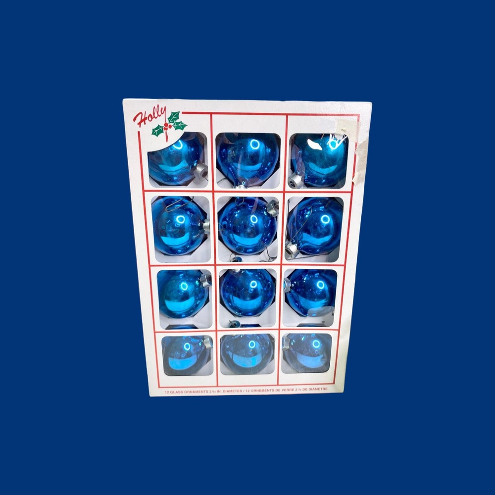 Vintage Sapphire Blue Glass Christmas Ornaments, Set of 12
